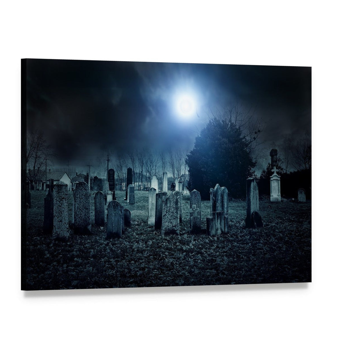 Moonlit Graveyard Canvas Wall Art, single panel gallery wrapped canvas, angled product view