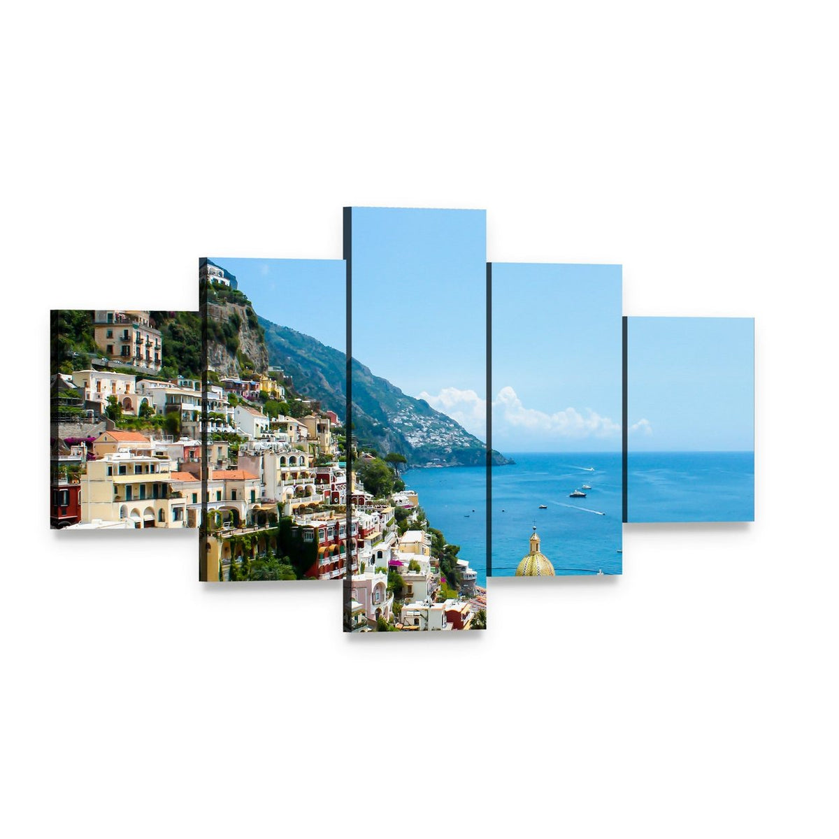 Positano on the Amalfi Coast Canvas Wall Art, 5 panel 5 Star layout gallery wrapped canvas set, angled product view