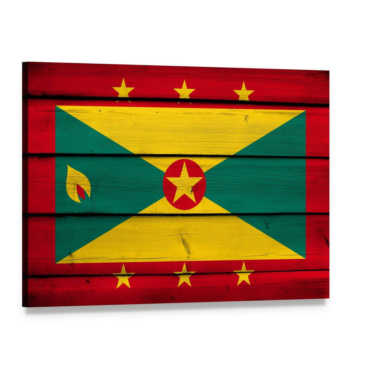 Grenada Flag Canvas Wall Art, single panel gallery wrapped canvas, angled product view