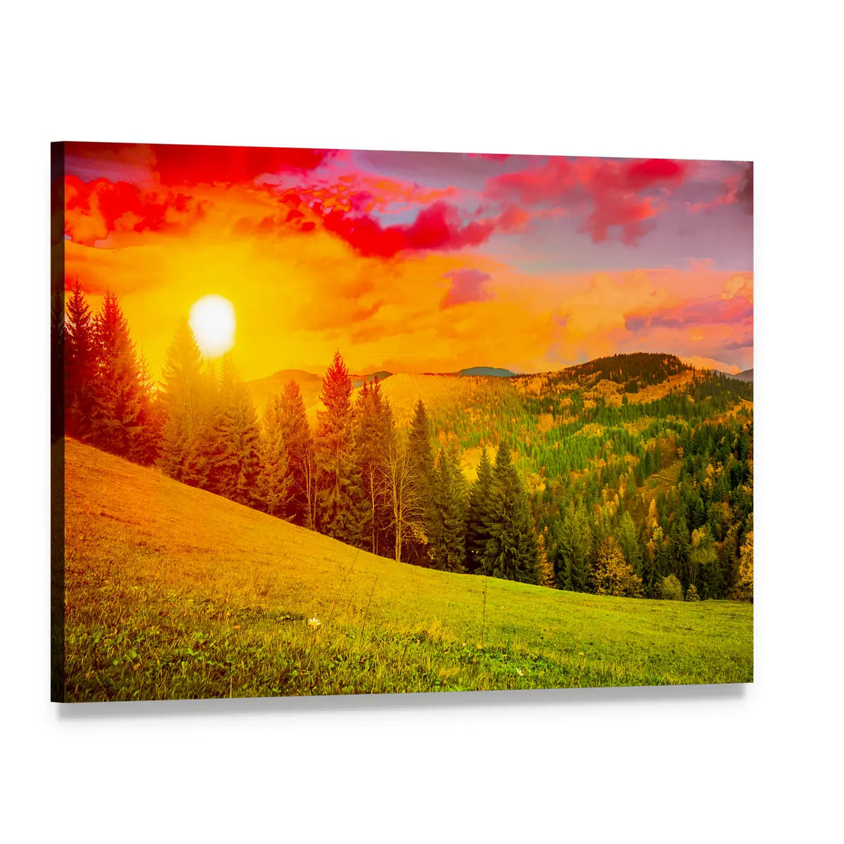 Sunlit Mountain at Sunset Canvas Wall Art, single panel gallery wrapped canvas, angled product view