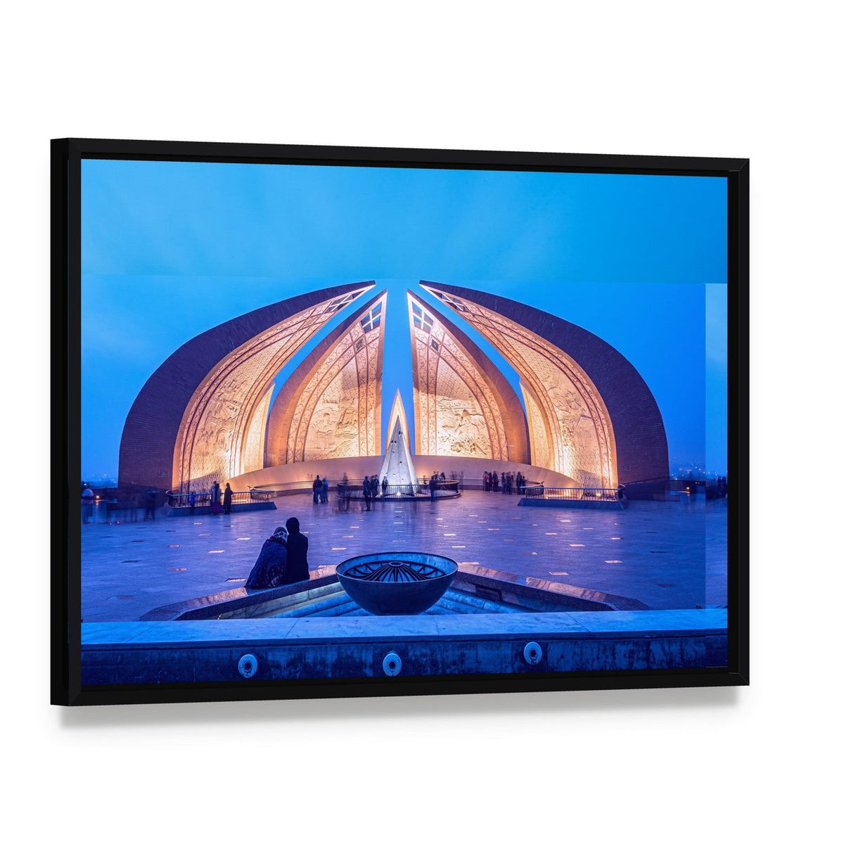 Pakistan Monument in Islamabad Canvas Wall Art, framed canvas in a black floater frame, angled product view