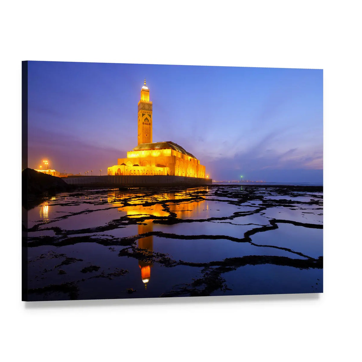 Hassan Ii Mosque at Twilight Canvas Wall Art, single panel gallery wrapped canvas, angled product view