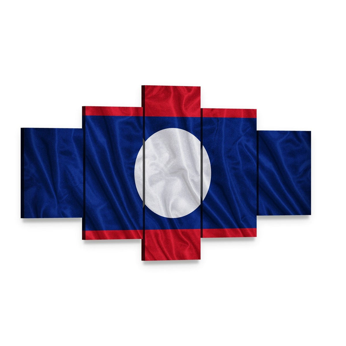 Waving Laos Flag Canvas Wall Art, 5 panel 5 Star layout gallery wrapped canvas set, angled product view