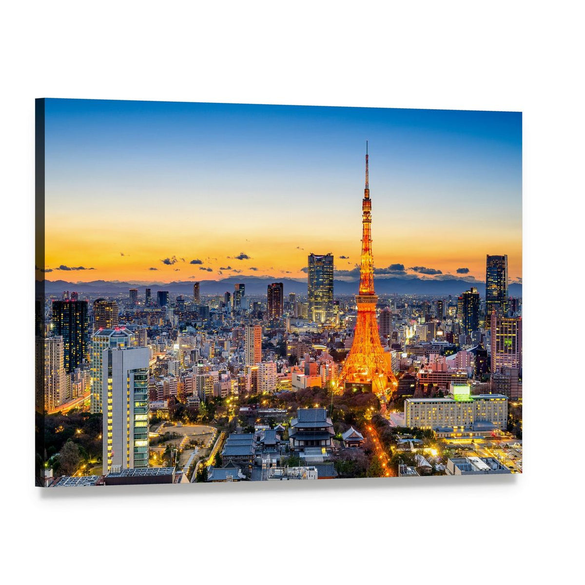 Tokyo Tower at Sunset Canvas Wall Art, single panel gallery wrapped canvas, angled product view