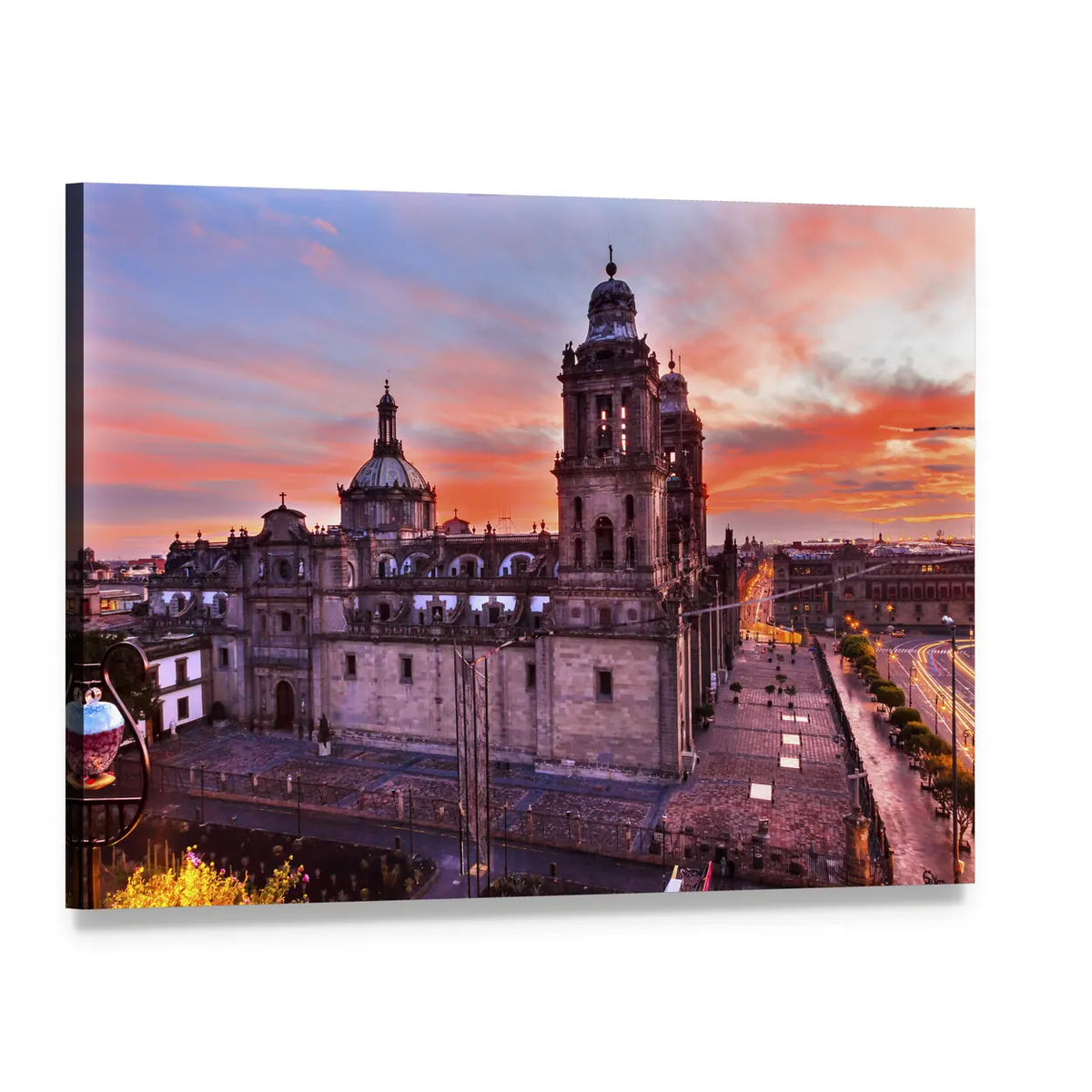 Metropolitan Cathedral at Dusk, Mexico Canvas Wall Art, single panel gallery wrapped canvas, angled product view