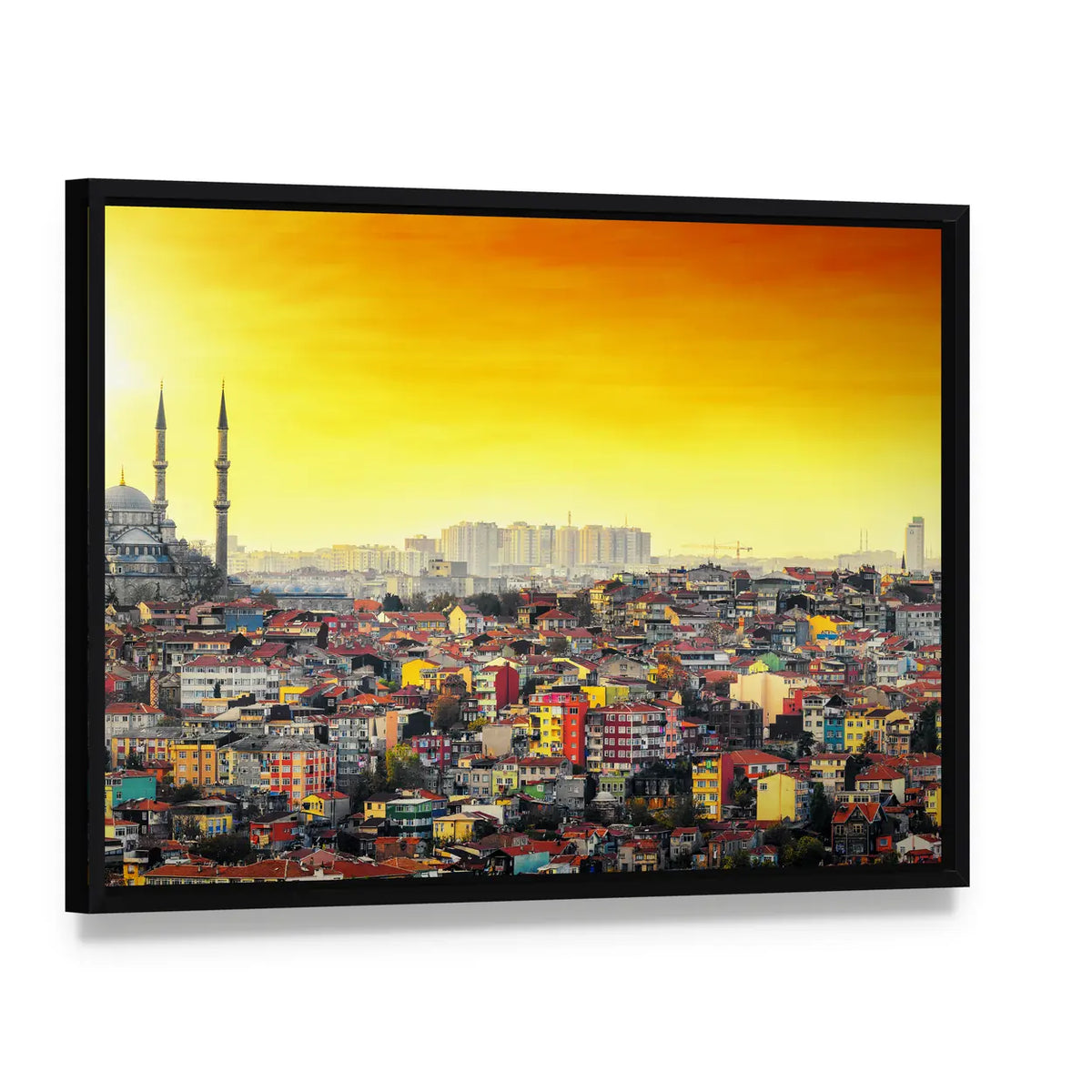 Mosque Suleymaniye At Sunset In Istanbul Canvas Wall Art, framed canvas in a black floater frame, angled product view