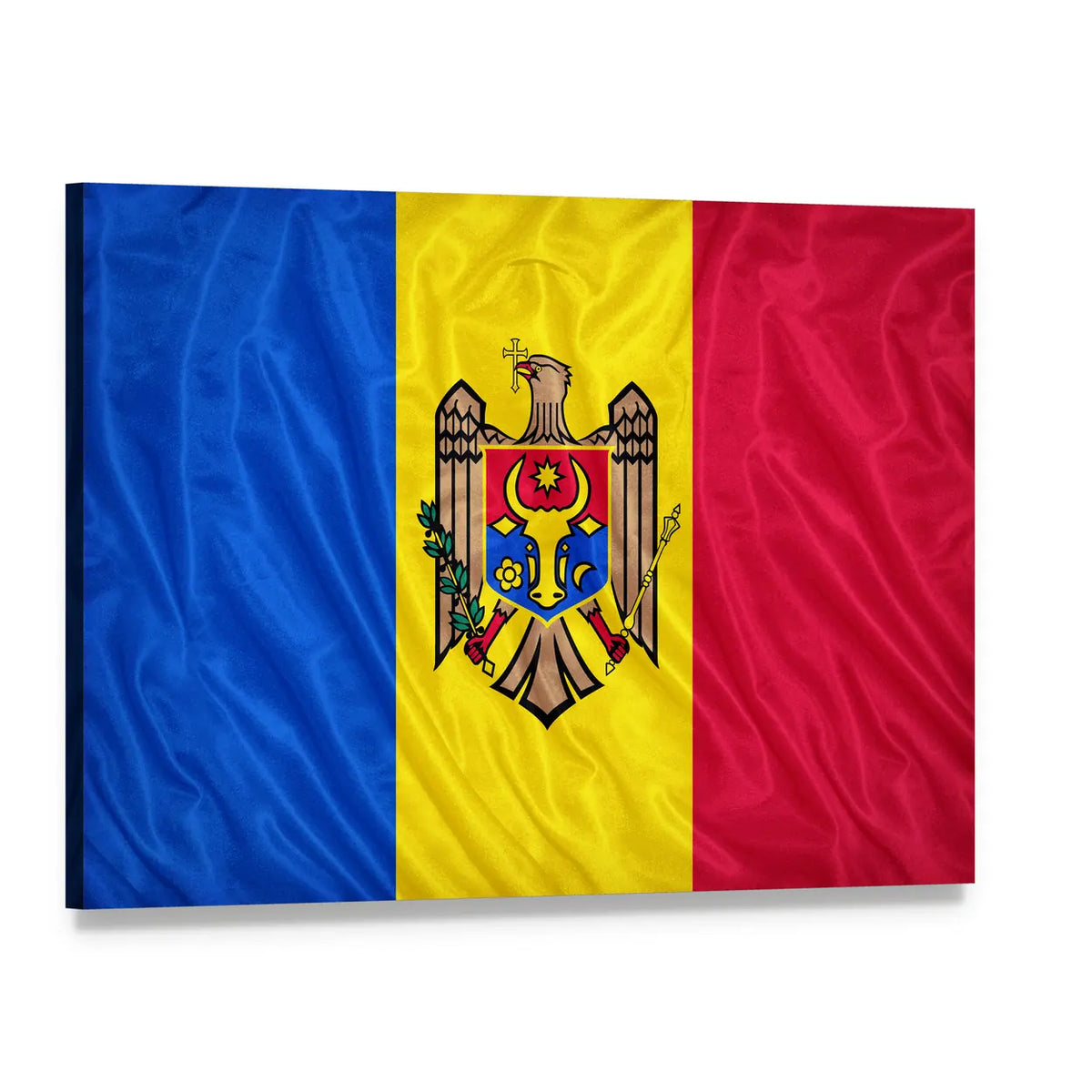 Waving Moldovan Flag Canvas Wall Art, single panel gallery wrapped canvas, angled product view