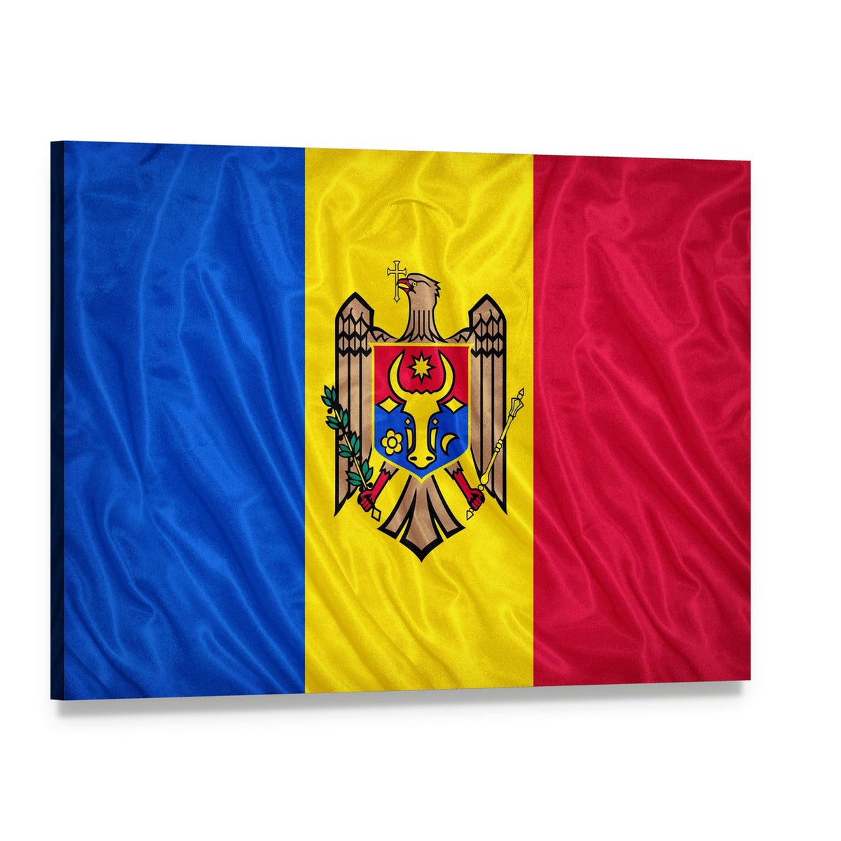 Waving Moldovan Flag Canvas Wall Art, single panel gallery wrapped canvas, angled product view