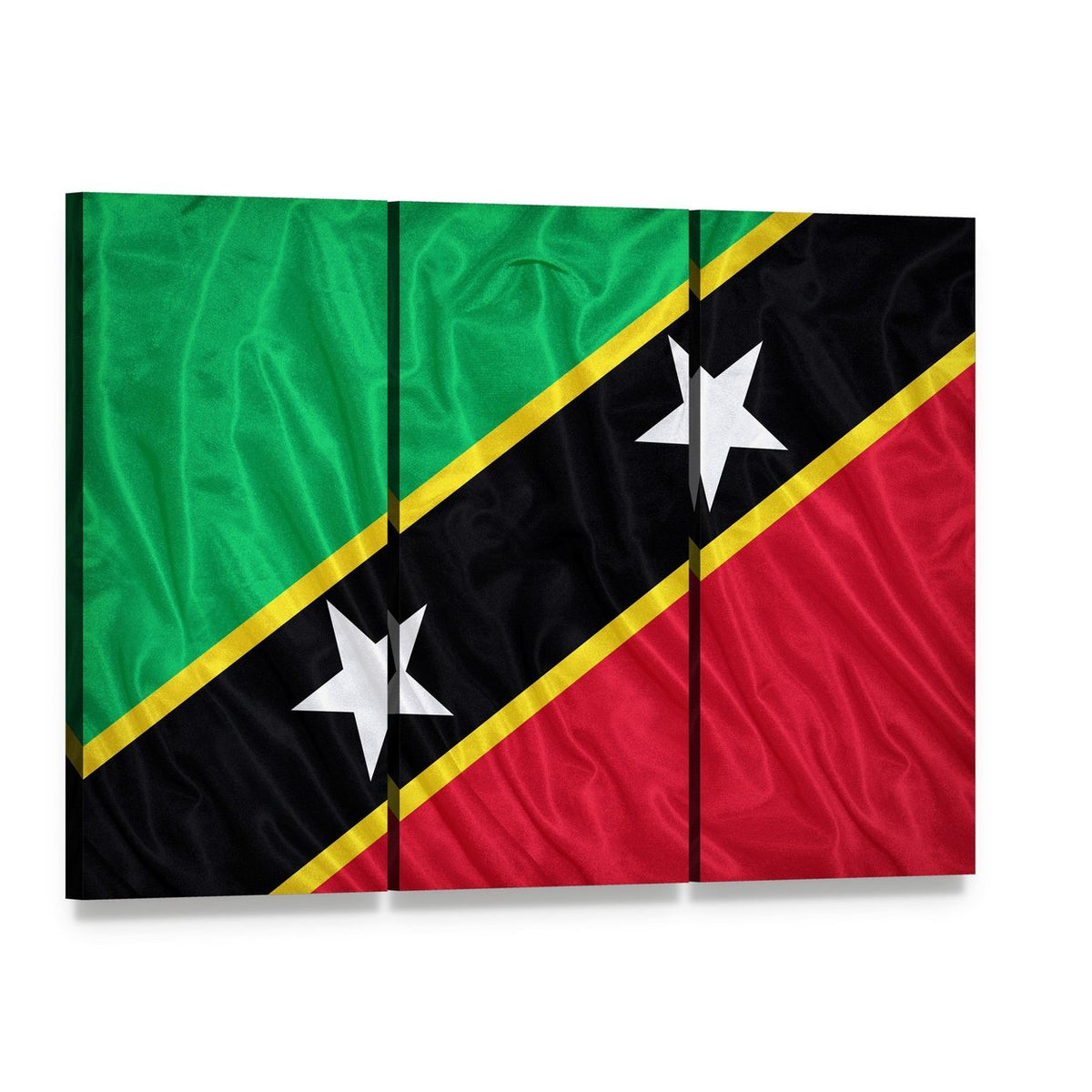 Saint Kitts and Nevis Flag Canvas Wall Art, 3 panel 3 Horizontal layout gallery wrapped canvas set, angled product view