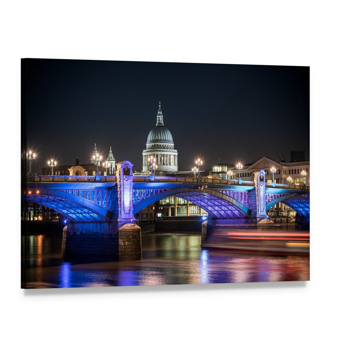 St Paul's Cathedral Night Cityscape London Canvas Wall Art, single panel gallery wrapped canvas, angled product view