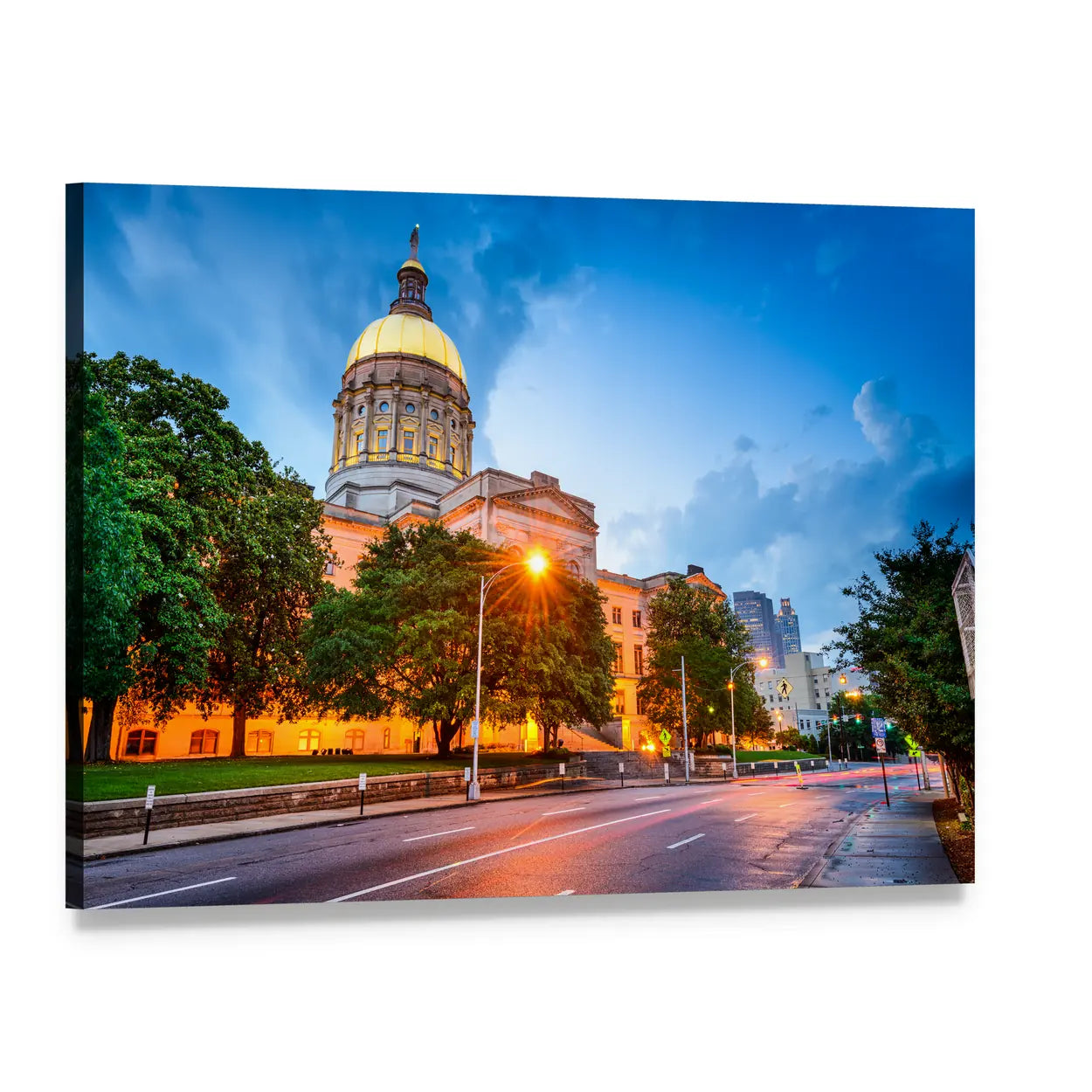 Atlanta Capitol Building at Dusk Canvas Wall Art, single panel gallery wrapped canvas, angled product view