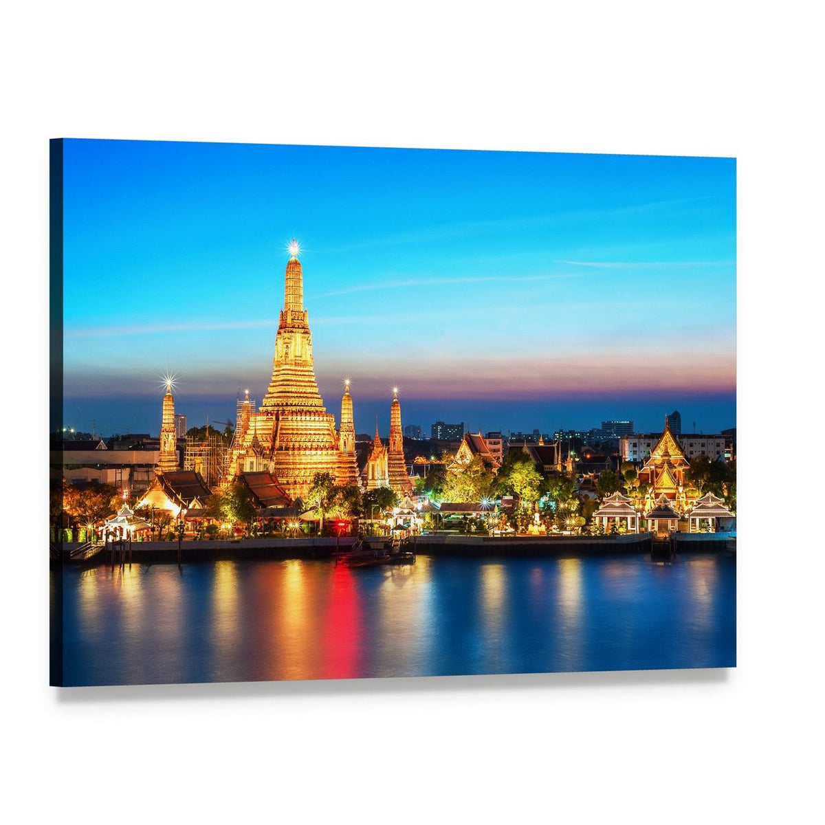 Wat Arun Night View Canvas Wall Art, single panel gallery wrapped canvas, angled product view