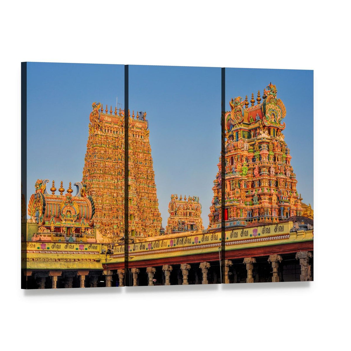 Meenakshi Amman Temple at Daytime Canvas Wall Art, 3 panel 3 Horizontal layout gallery wrapped canvas set, angled product view
