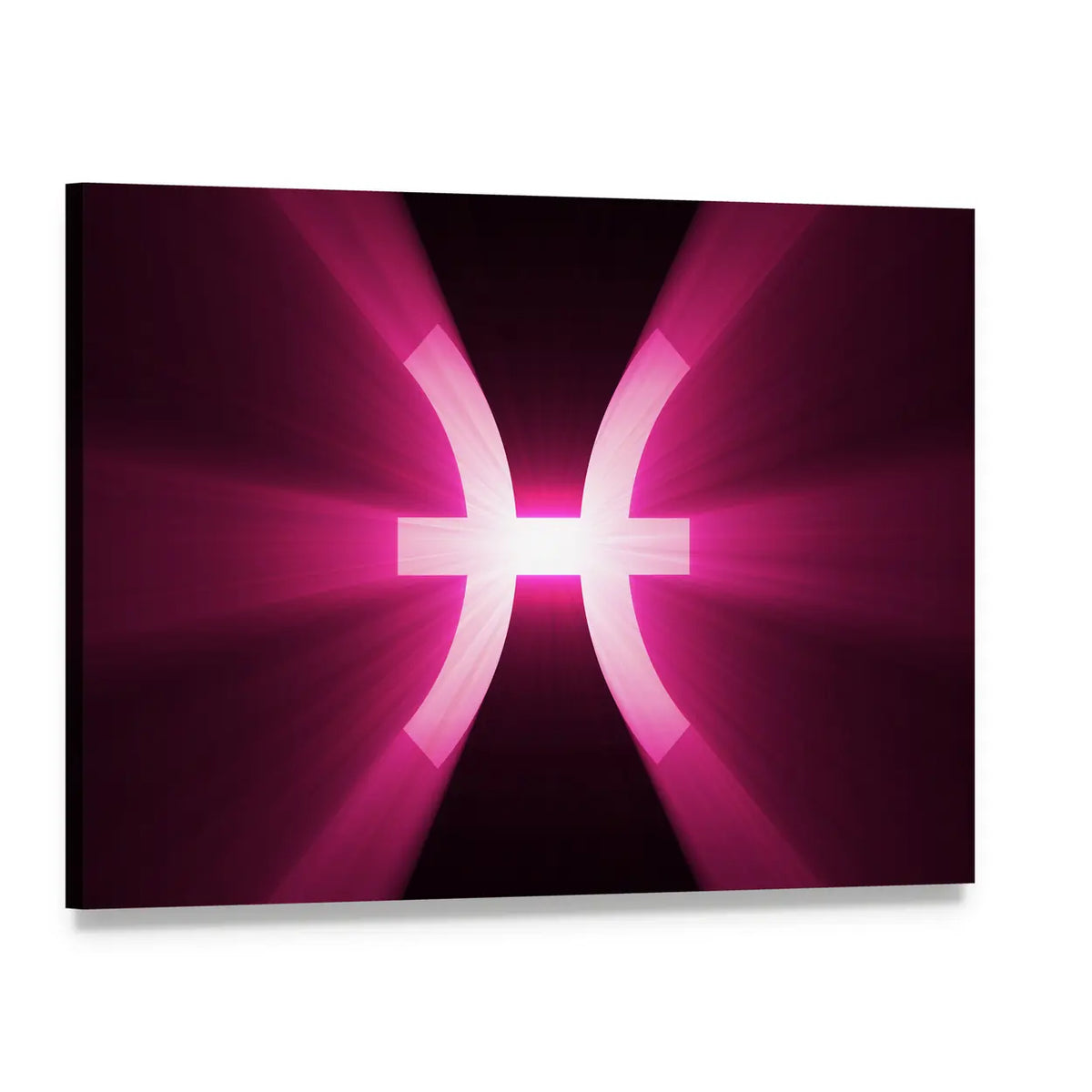 Glowing Pisces Zodiac Symbol Canvas Wall Art, single panel gallery wrapped canvas, angled product view