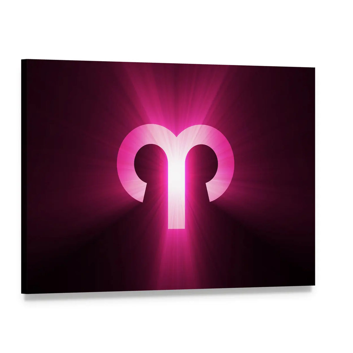 Aries Zodiac Symbol with Radiant Rays Canvas Wall Art, single panel gallery wrapped canvas, angled product view