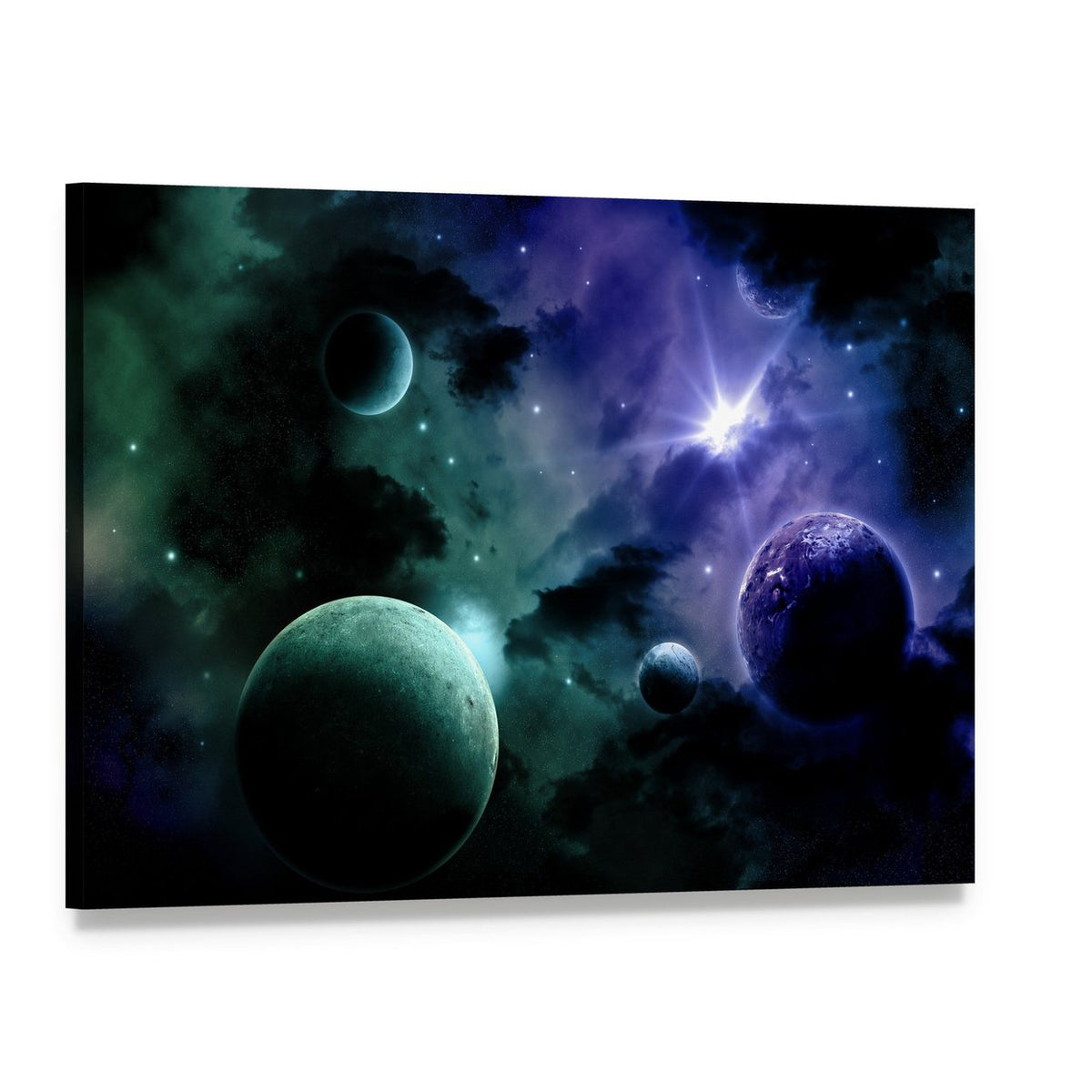 Nebula & Fictional Planets Canvas Wall Art, single panel gallery wrapped canvas, angled product view