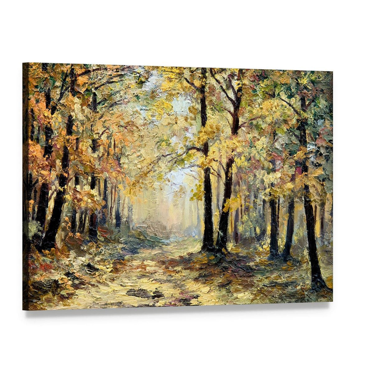 Autumn Forest Abstract Canvas Wall Art, single panel gallery wrapped canvas, angled product view