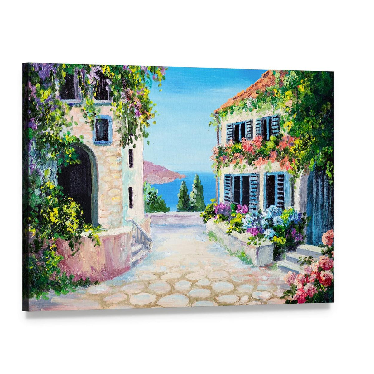 View of an Old Street Near the Sea Canvas Wall Art, single panel gallery wrapped canvas, angled product view