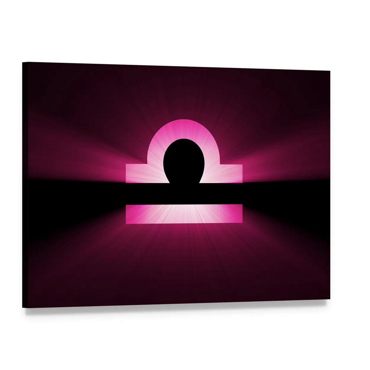 Glowing Magenta Libra Zodiac Symbol Canvas Wall Art, single panel gallery wrapped canvas, angled product view