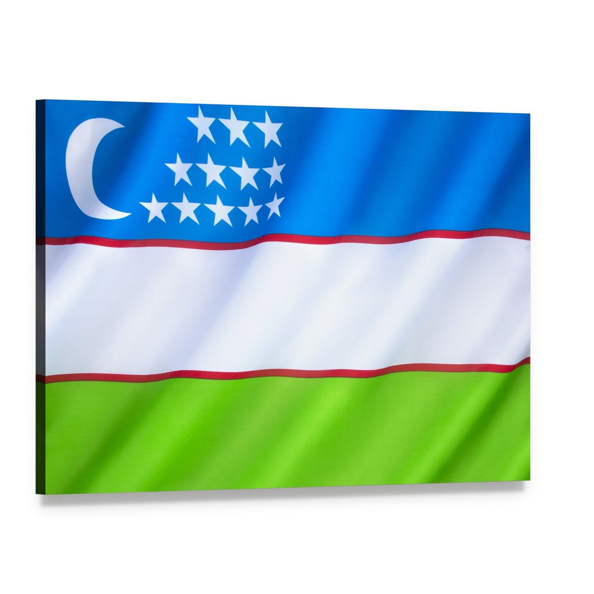 Uzbekistan Flag Canvas Wall Art, single panel gallery wrapped canvas, angled product view
