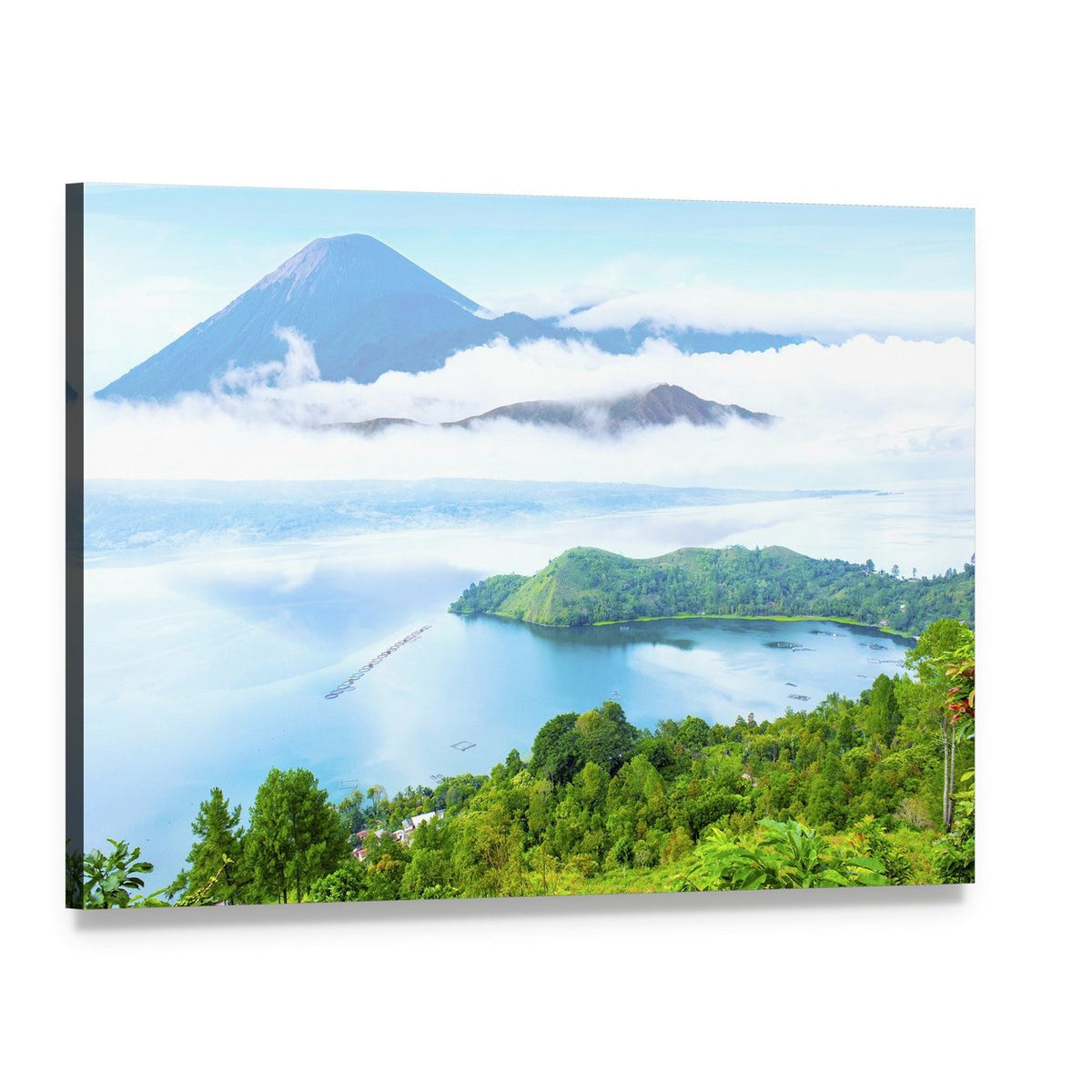 Danau Toba Lake and Volcano Canvas Wall Art, single panel gallery wrapped canvas, angled product view