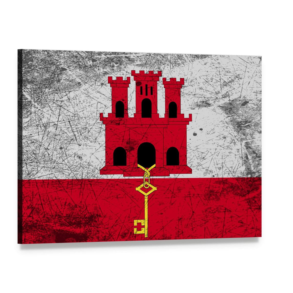 Gibraltar Flag with Castle and Keyhole Canvas Wall Art, single panel gallery wrapped canvas, angled product view