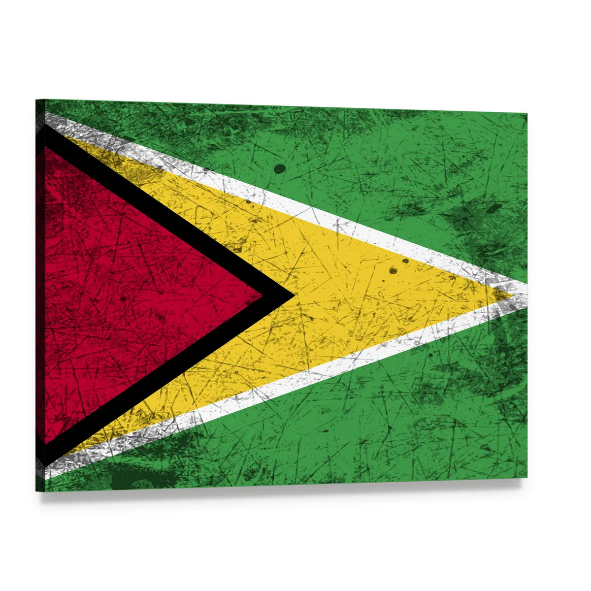 Vintage Guyana Flag with Golden Arrowhead Canvas Wall Art, single panel gallery wrapped canvas, angled product view