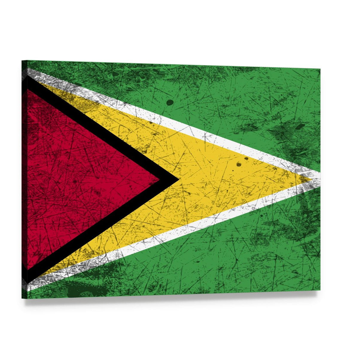 Distressed Guyana Flag Canvas Wall Art, single panel gallery wrapped canvas, angled product view