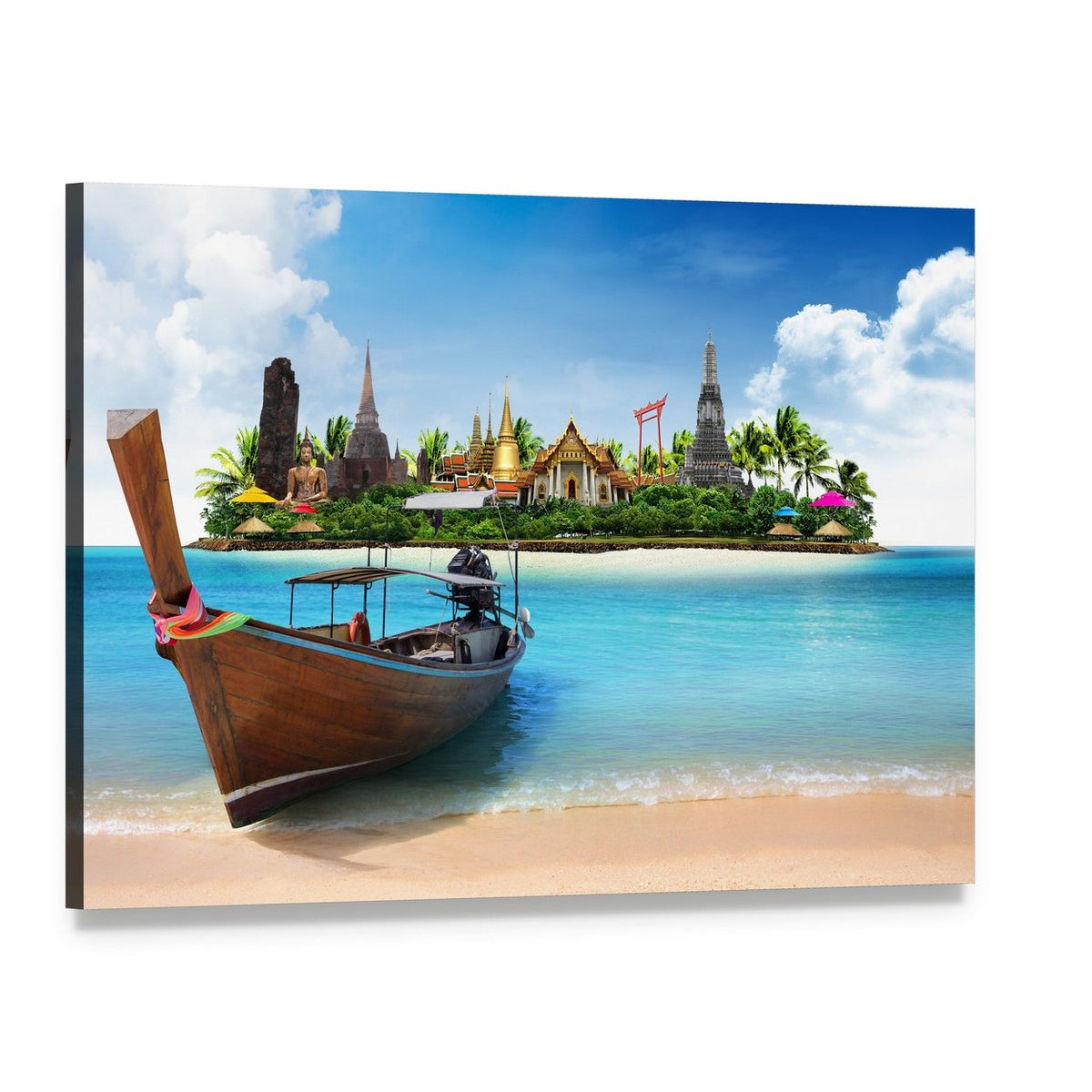 Thailand Island with Longtail Boat Canvas Wall Art, single panel gallery wrapped canvas, angled product view