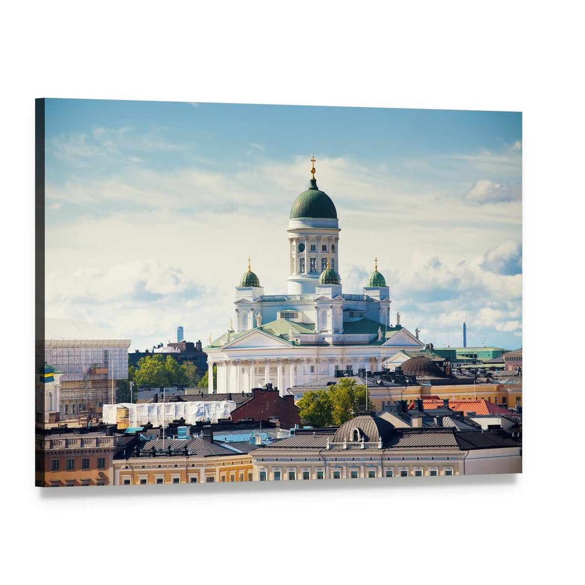 Helsinki Cathedral with Green Domes Canvas Wall Art, single panel gallery wrapped canvas, angled product view
