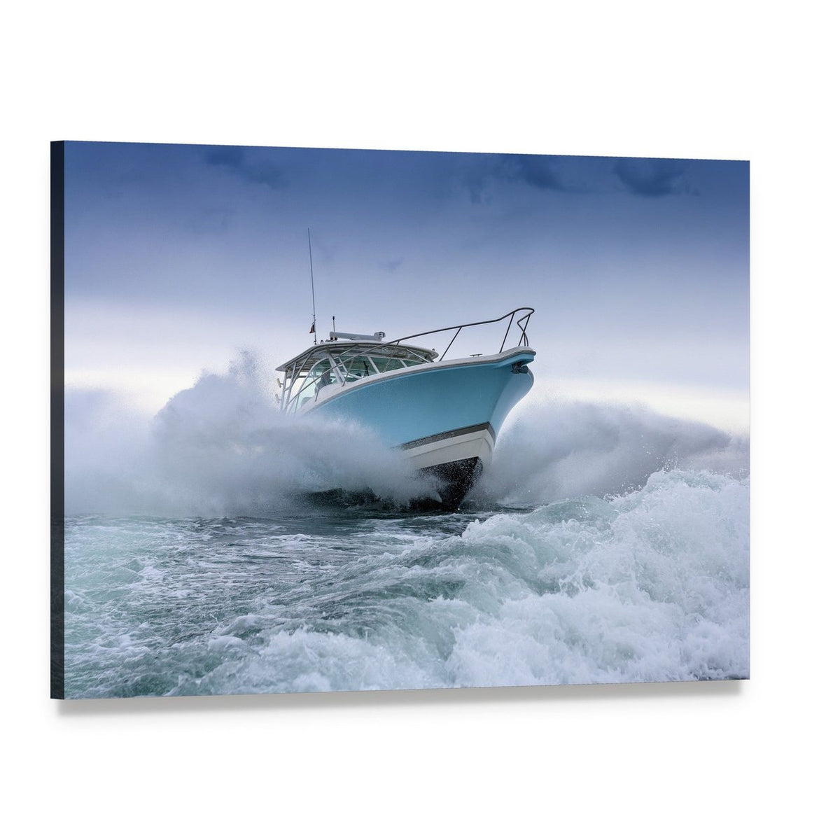 Motor Boat Jump Canvas Wall Art, single panel gallery wrapped canvas, angled product view