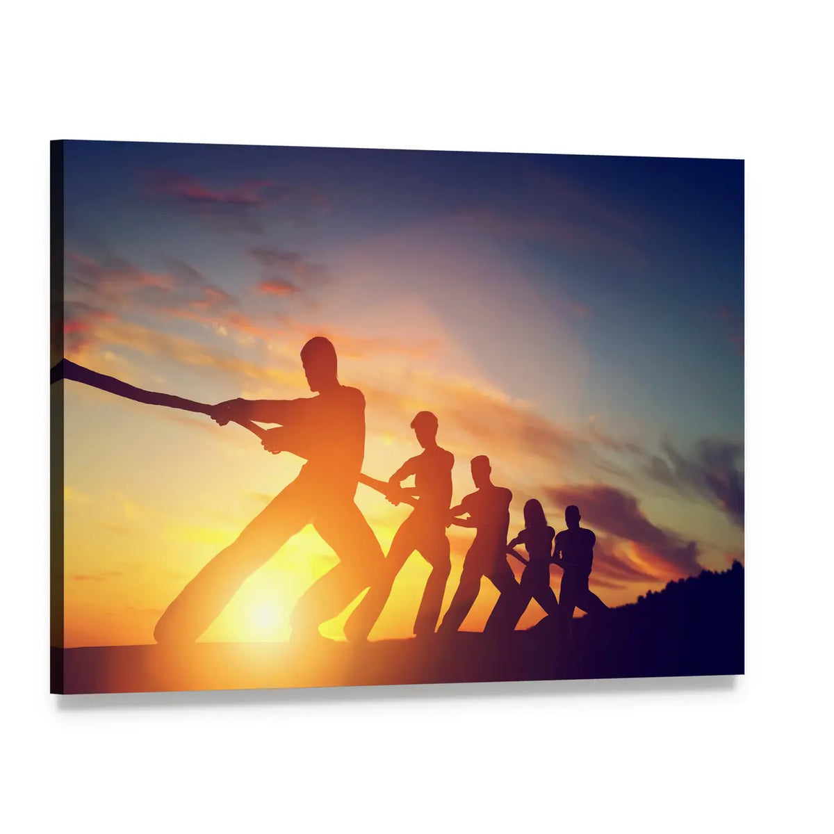 Team Tug of War at Sunset Canvas Wall Art, single panel gallery wrapped canvas, angled product view