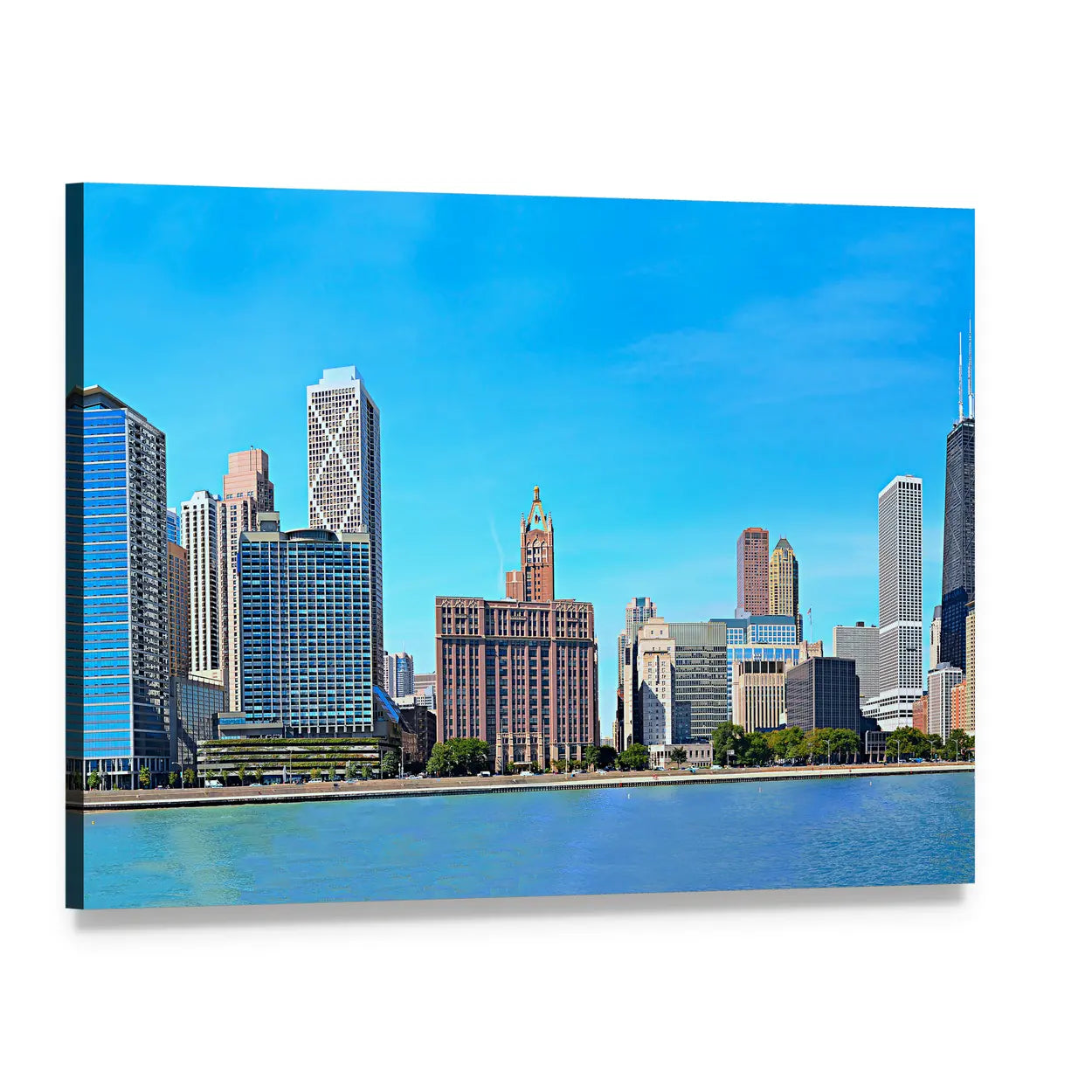 Chicago Lakeshore Skyline Canvas Wall Art, single panel gallery wrapped canvas, angled product view