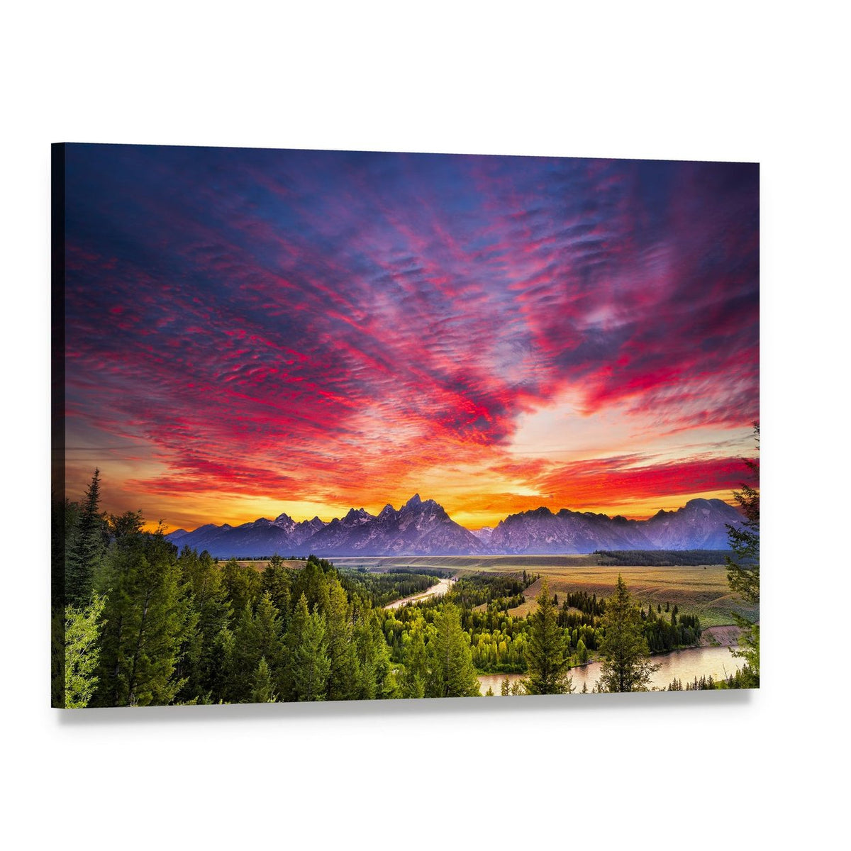 Colorful Sunset Over Snake River Canvas Wall Art, single panel gallery wrapped canvas, angled product view