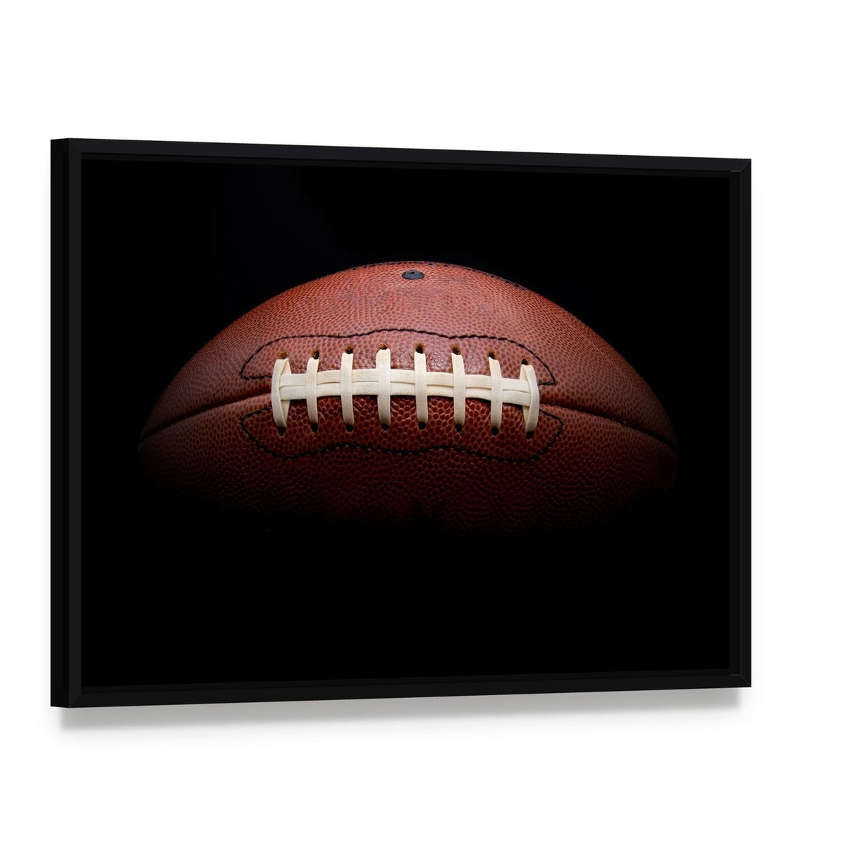 American Football Canvas Wall Art, framed canvas in a black floater frame, angled product view