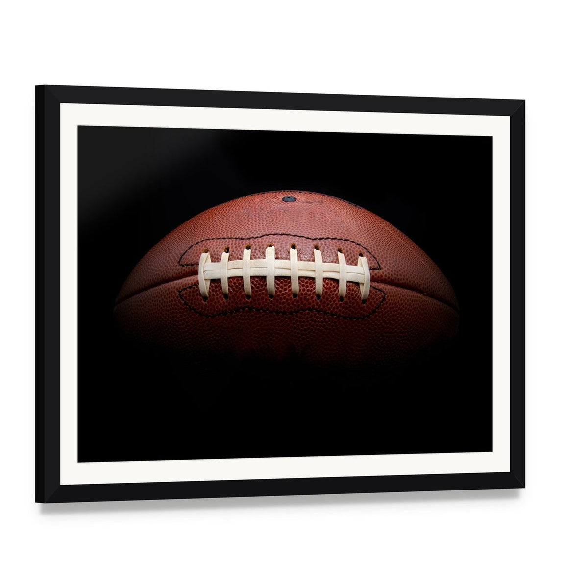 American Football Canvas Wall Art, framed print with white mat and black frame, angled product view