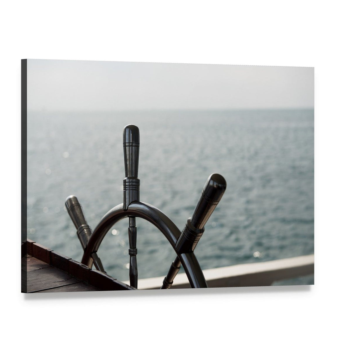 Wooden Ship Wheel Close-up Canvas Wall Art, single panel gallery wrapped canvas, angled product view