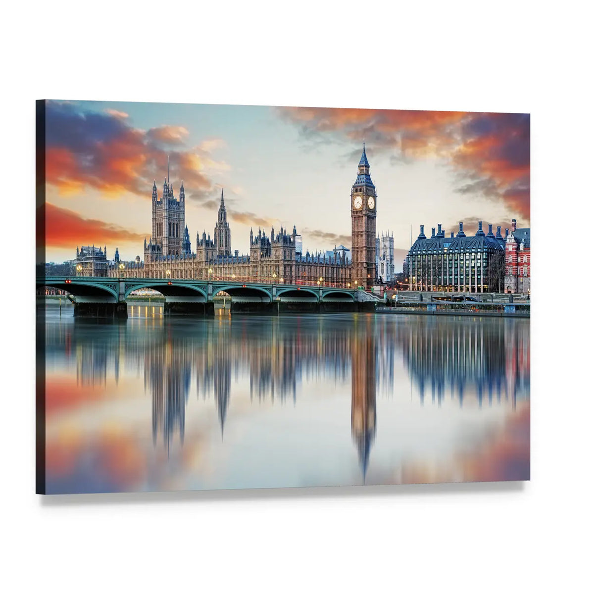 Big Ben and Houses of Parliament at Sunset Canvas Wall Art, single panel gallery wrapped canvas, angled product view