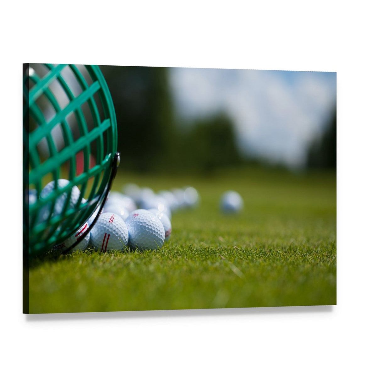Golf Ball Basket Canvas Wall Art, single panel gallery wrapped canvas, angled product view