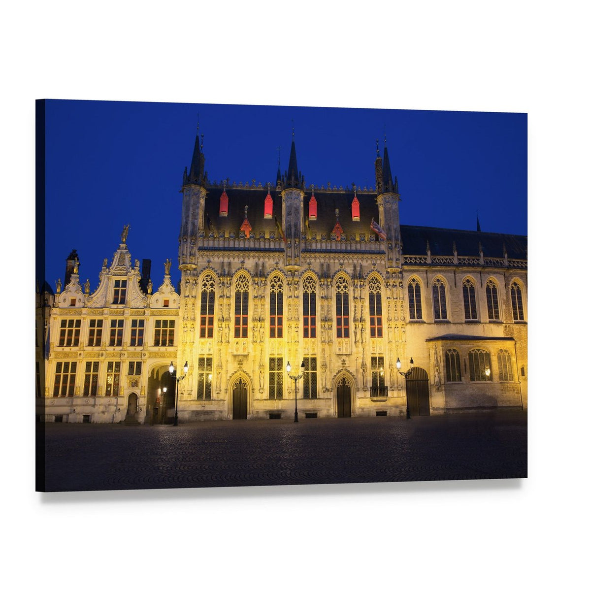 Town Hall and Burg Square at Night Canvas Wall Art, single panel gallery wrapped canvas, angled product view