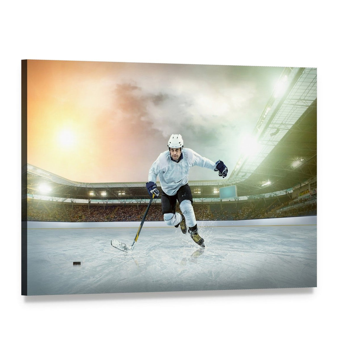 Ice Hockey Player in Action Canvas Wall Art, single panel gallery wrapped canvas, angled product view