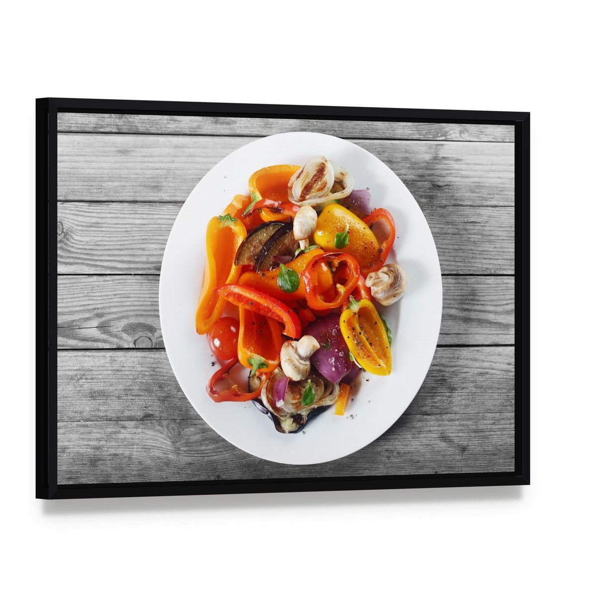 Healthy Appetizer Canvas Wall Art, framed canvas in a black floater frame, angled product view