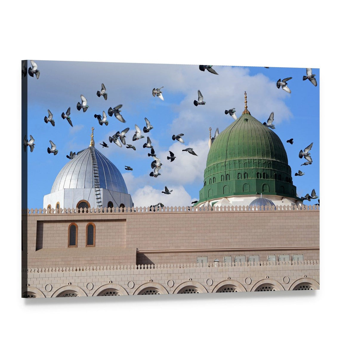 Prophet Muhammed Holy Mosque Domes Canvas Wall Art, single panel gallery wrapped canvas, angled product view