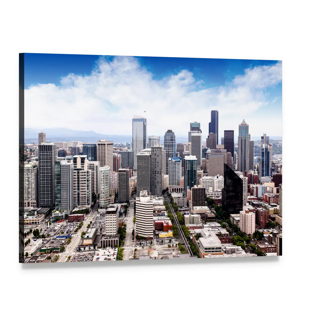 Seattle Cityscape Canvas Wall Art, single panel gallery wrapped canvas, angled product view
