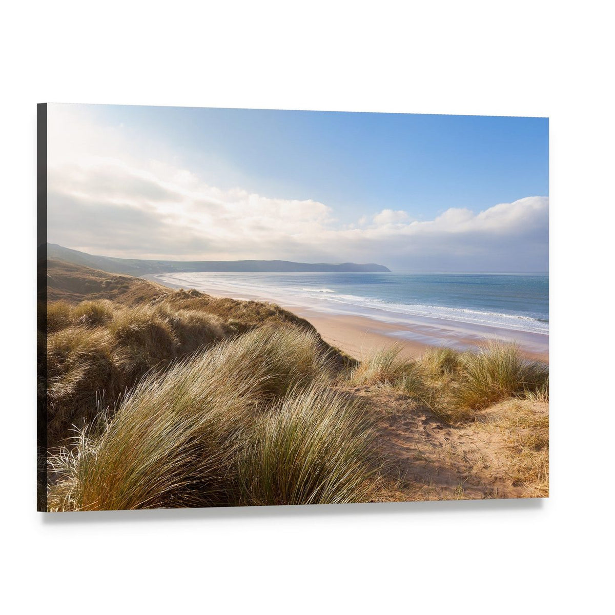 Windswept Grass on Sand Dunes Canvas Wall Art, single panel gallery wrapped canvas, angled product view