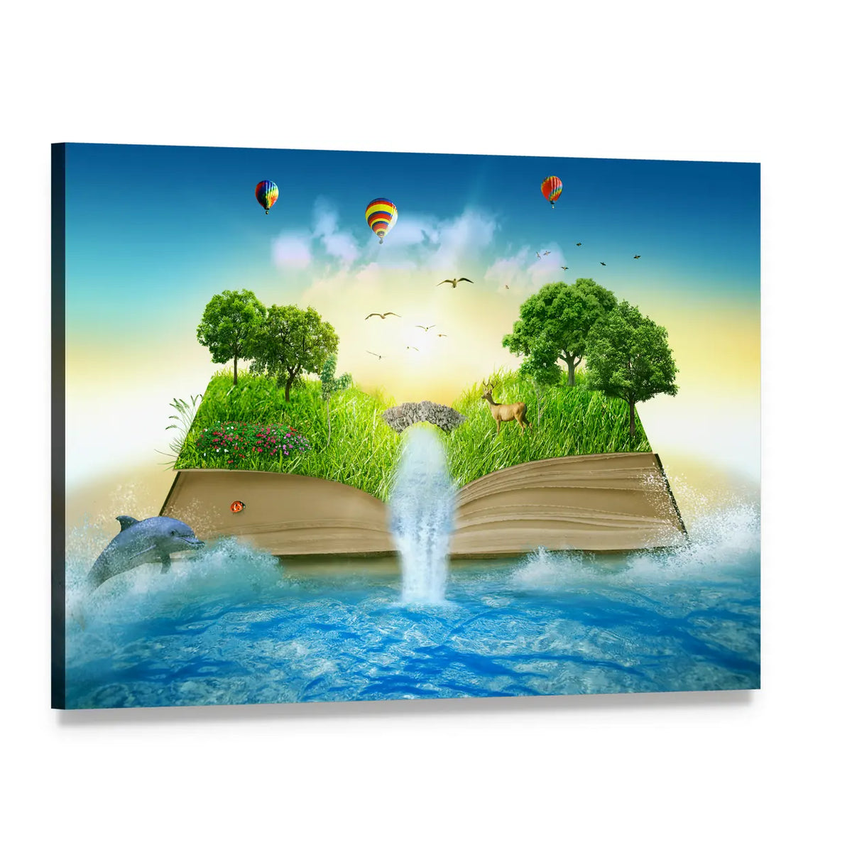 Miniature Fantasy World in a Book Canvas Wall Art, single panel gallery wrapped canvas, angled product view