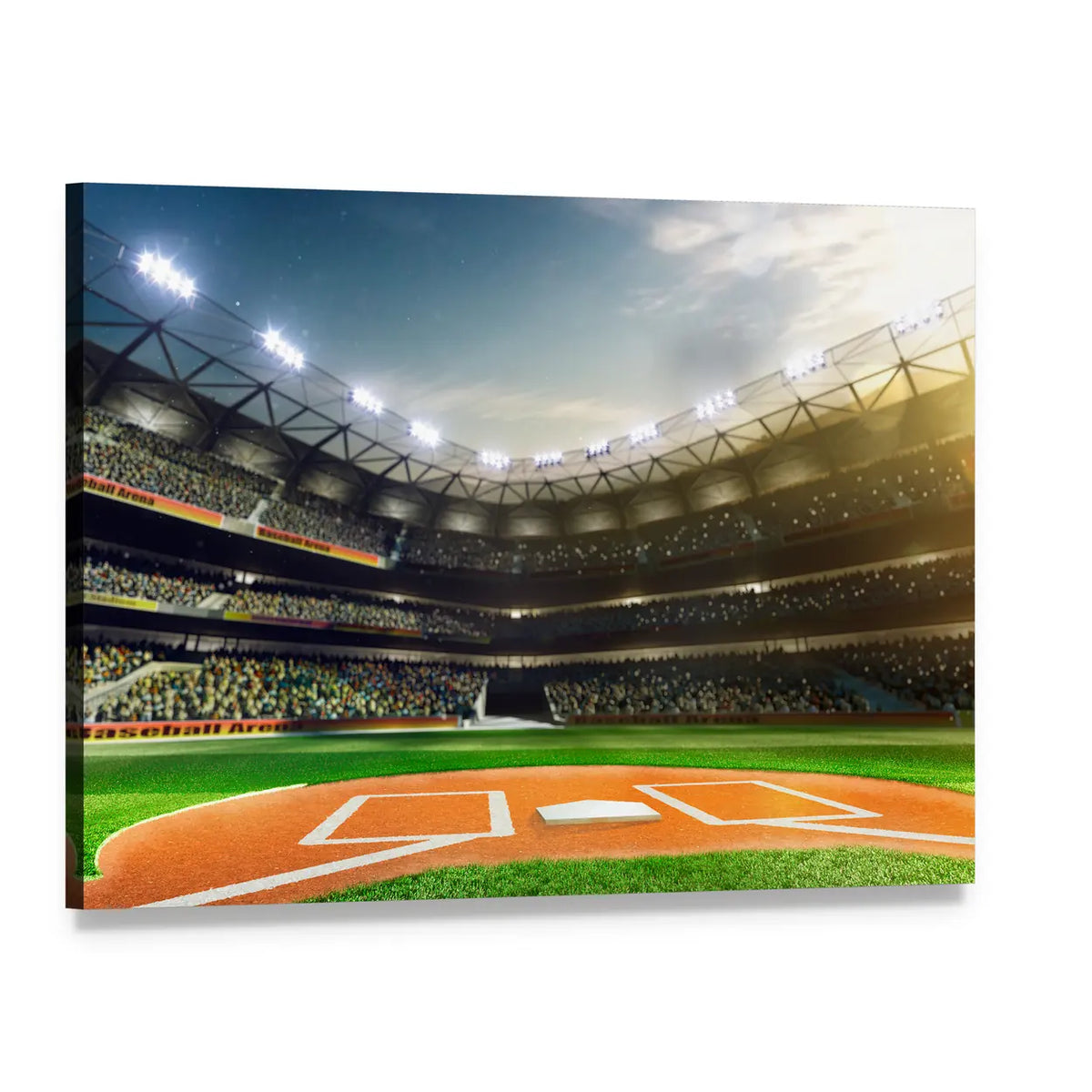 Baseball Stadium Under Lights Canvas Wall Art, single panel gallery wrapped canvas, angled product view