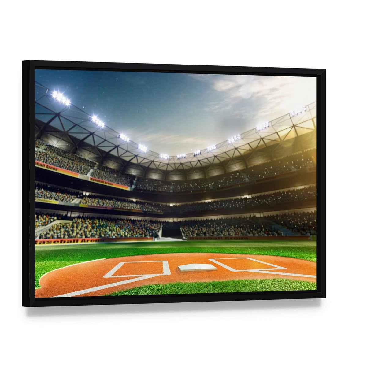 Baseball Grand Arena Canvas Wall Art, framed canvas in a black floater frame, angled product view