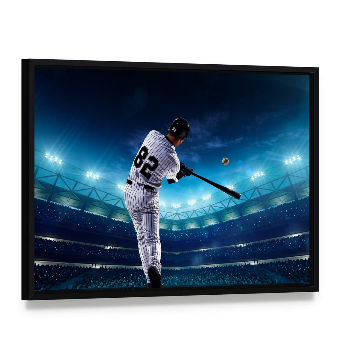 Professional Baseball Players in the Grand Arena Canvas Wall Art, framed canvas in a black floater frame, angled product view
