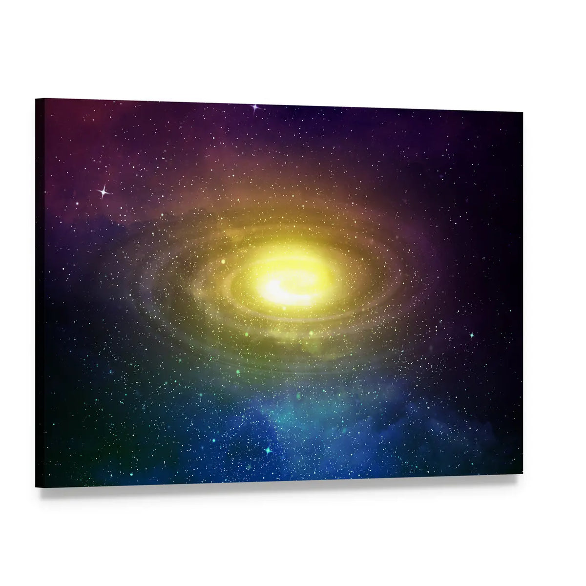 Spiral Galaxy with Colorful Nebula Canvas Wall Art, single panel gallery wrapped canvas, angled product view